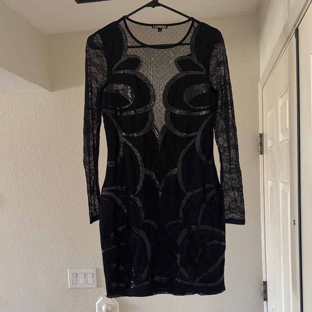 Express Black Long Sleeve Lace Dress